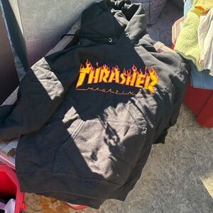 Thrasher Black Hoodie with Flame Logo